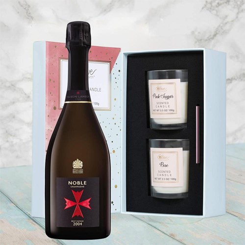 Noble Champagne Brut Vintage 2004 75cl With Love Body & Earth 2 Scented Candle Gift Box